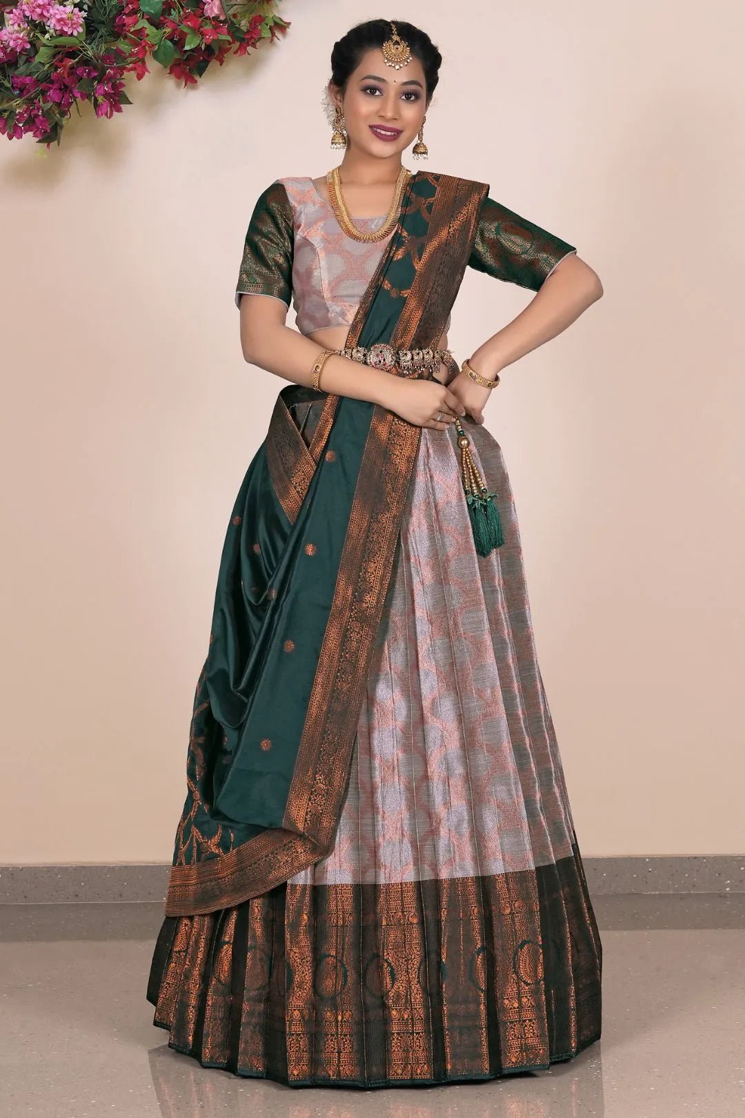 Gray Banarasi Silk Lehenga With Zari Woven - Gajiwala