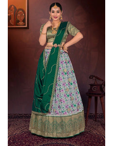 Gray Digital Print Lehenga Choli In Tissue Silk Fabric - Gajiwala