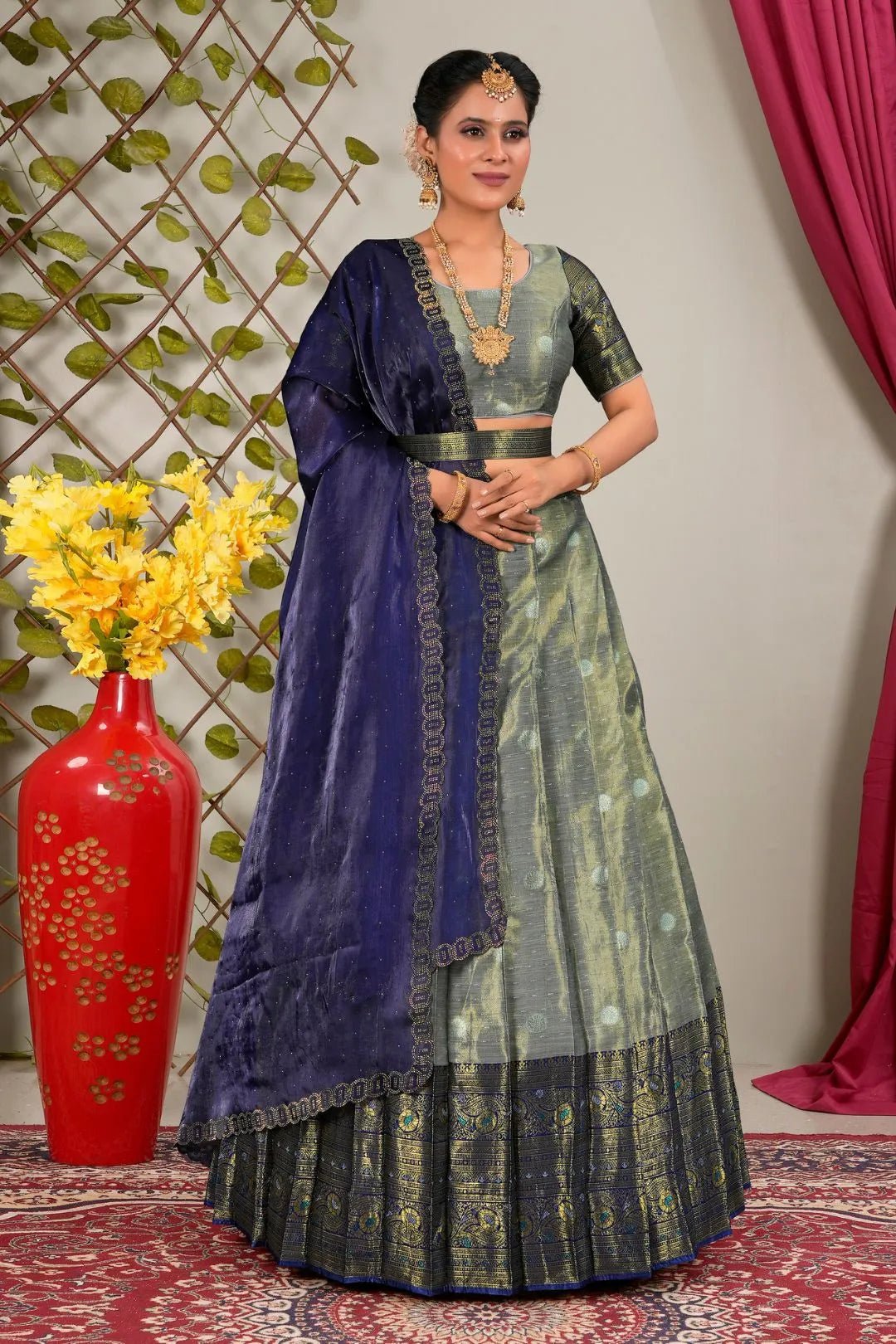 Gray Latest Lehenga Choli in Jacquard Banarasi Silk - Gajiwala