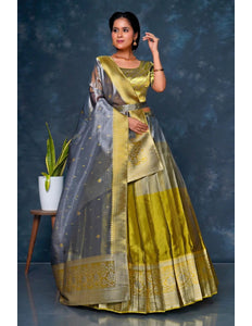 Gray Tissue Silk Lehenga Choli With Zari Work - Gajiwala