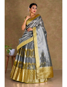 Gray Tissue Silk Pattu Half Saree With Zari Work - Gajiwala