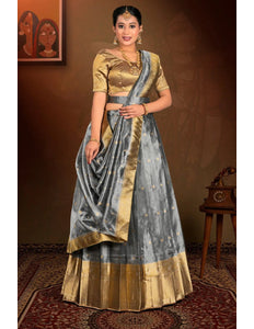 Gray Tissue Silk Zari Work Lehenga Choli For Women - Gajiwala