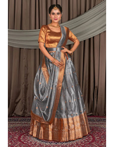Gray Tissue Silk Zari Work Lehenga For Women - Gajiwala