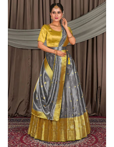 Gray Tissue Silk Zari Work Lehenga For Women - Gajiwala
