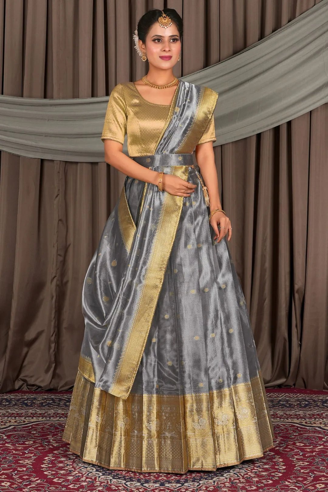 Gray Tissue Silk Zari Work Lehenga For Women - Gajiwala