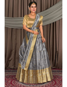 Gray Tissue Silk Zari Work Lehenga For Women - Gajiwala