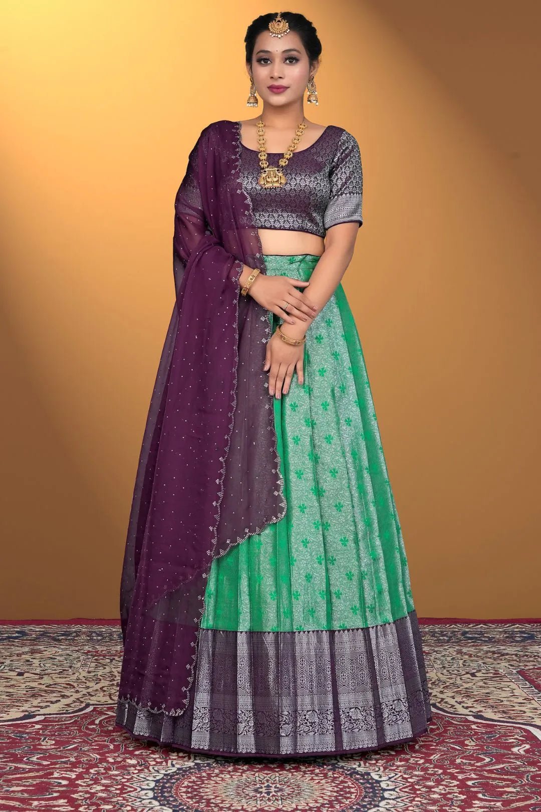 Green Banarasi Silk Latest Lehenga Choli With Zari Work - Gajiwala