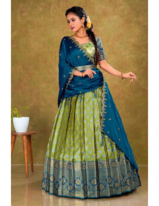 Green Banarasi Silk Lehenga Choli For Women - Gajiwala