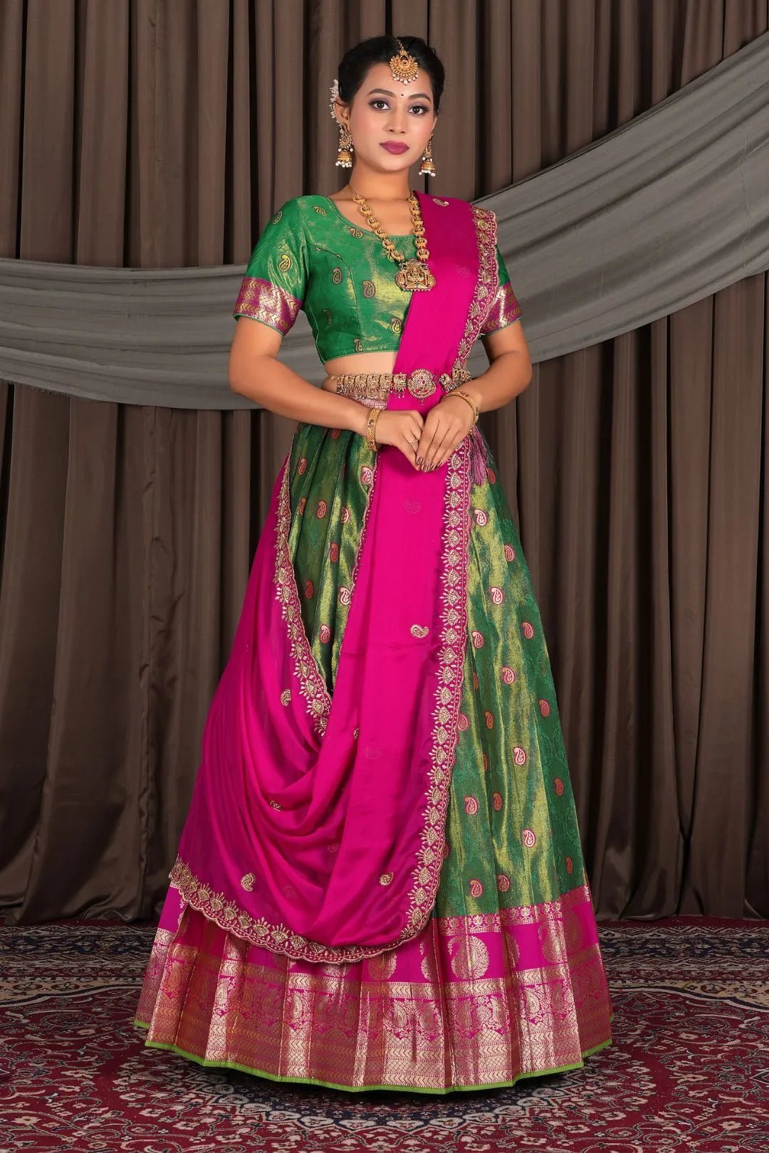 Green Banarasi Silk Lehenga Choli with Dupatta - Gajiwala