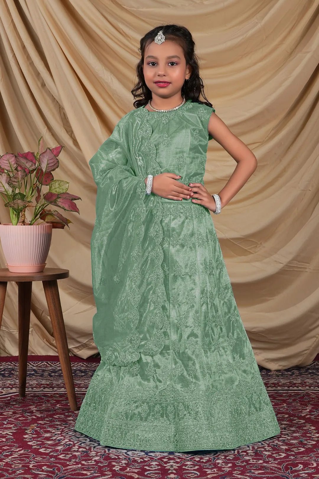 Green Colour Kids Readymade Lehenga Choli - Gajiwala