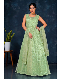Green Colour Party Wear Net Gown For Women - Gajiwala