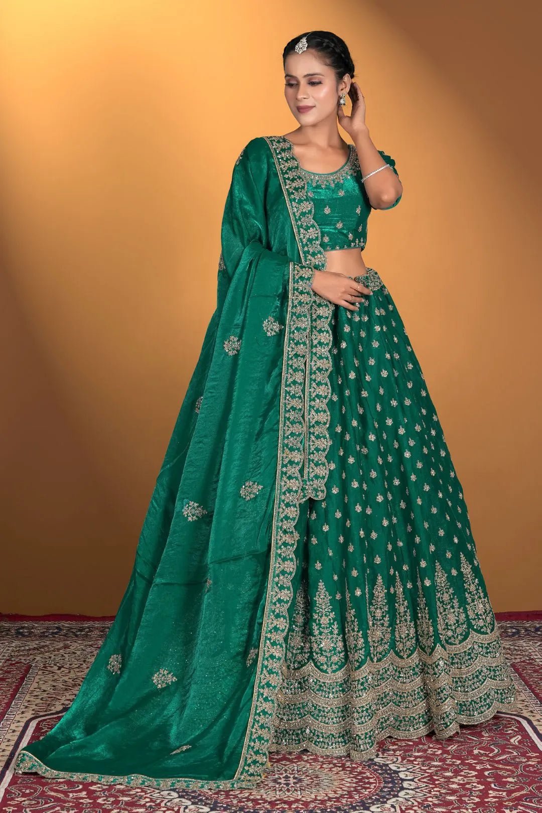 Green Fendy Fabric Lehenga Choli For Women - Gajiwala
