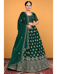 Green Fendy Silk Embroidered Semi - Stitched Lehenga Choli - Gajiwala