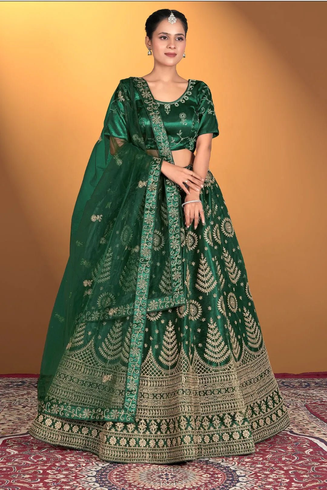 Green Net Lehenga Choli For Women With Embroidery Work - Gajiwala