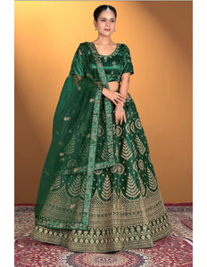 Green Net Lehenga Choli For Women With Embroidery Work - Gajiwala