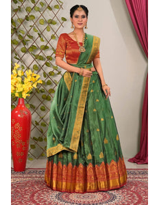 Green Tissue Silk Lehenga Choli with Dupatta For Women - Gajiwala