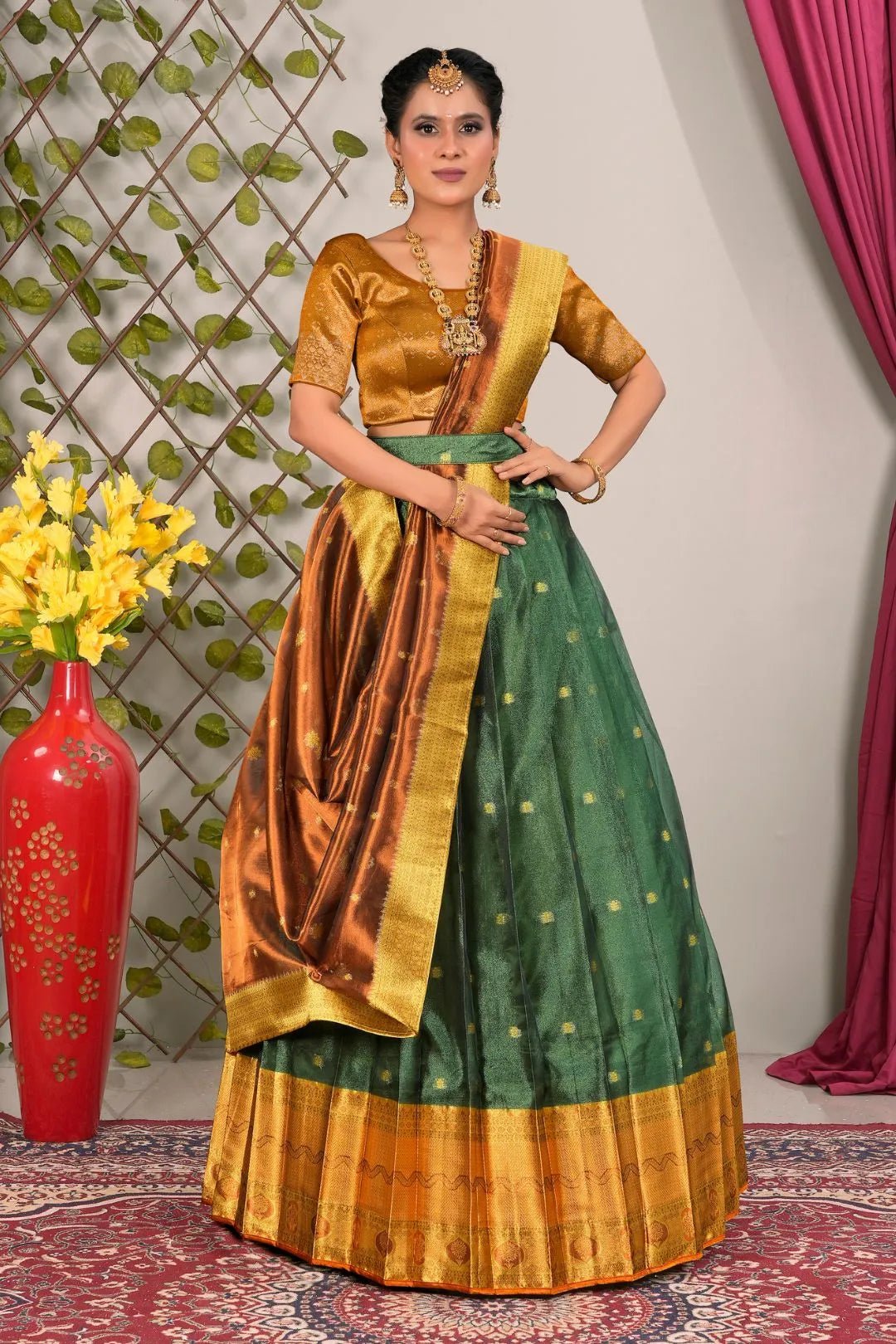 Green Tissue Silk Pattu Lehenga Choli For Women - Gajiwala