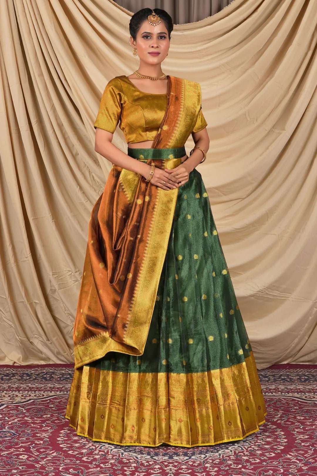 Green Tissue Silk Pattu Lehenga Choli For Women - Gajiwala