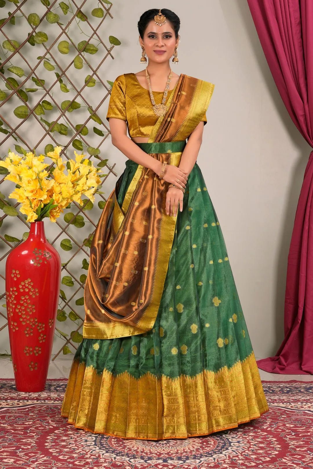 Green Tissue Silk Traditional Lehenga Choli for Women - Gajiwala