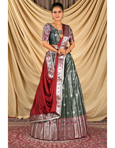 Green Zari Banarasi Silk Half Saree For Women - Gajiwala