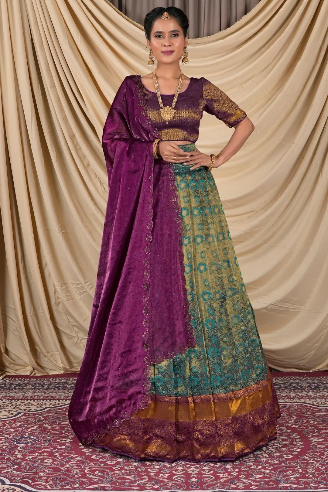 Green Zari Tissue Silk Lehenga Choli For Women - Gajiwala