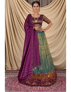 Green Zari Tissue Silk Lehenga Choli For Women - Gajiwala