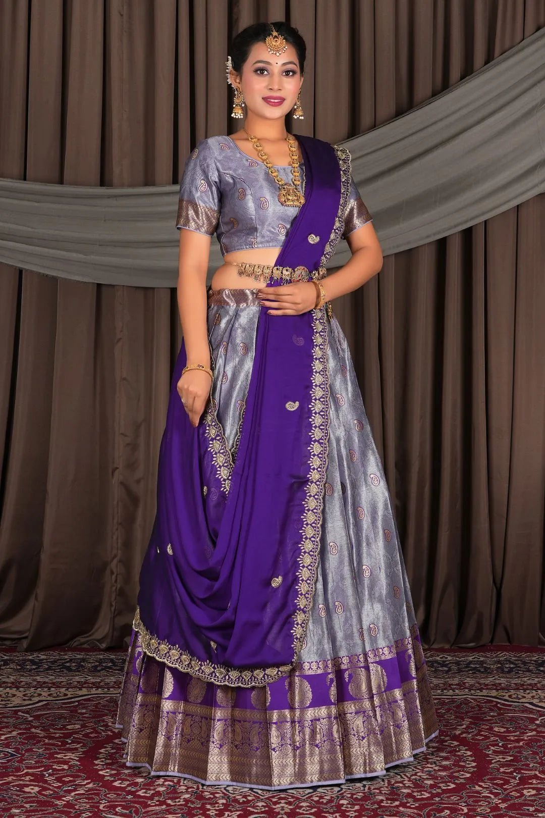 Lavender Banarasi Silk Lehenga Choli with Dupatta - Gajiwala