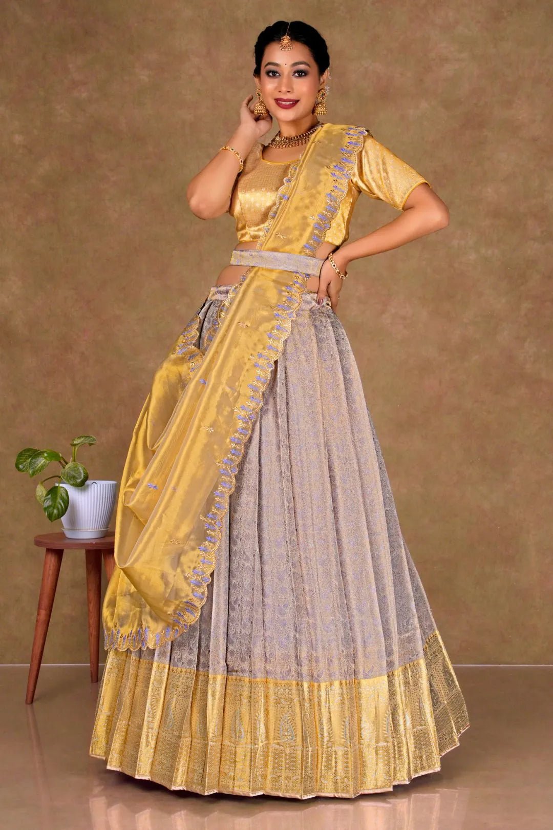 Lavender Banarasi Silk Lehenga Choli With Zari Woven - Gajiwala