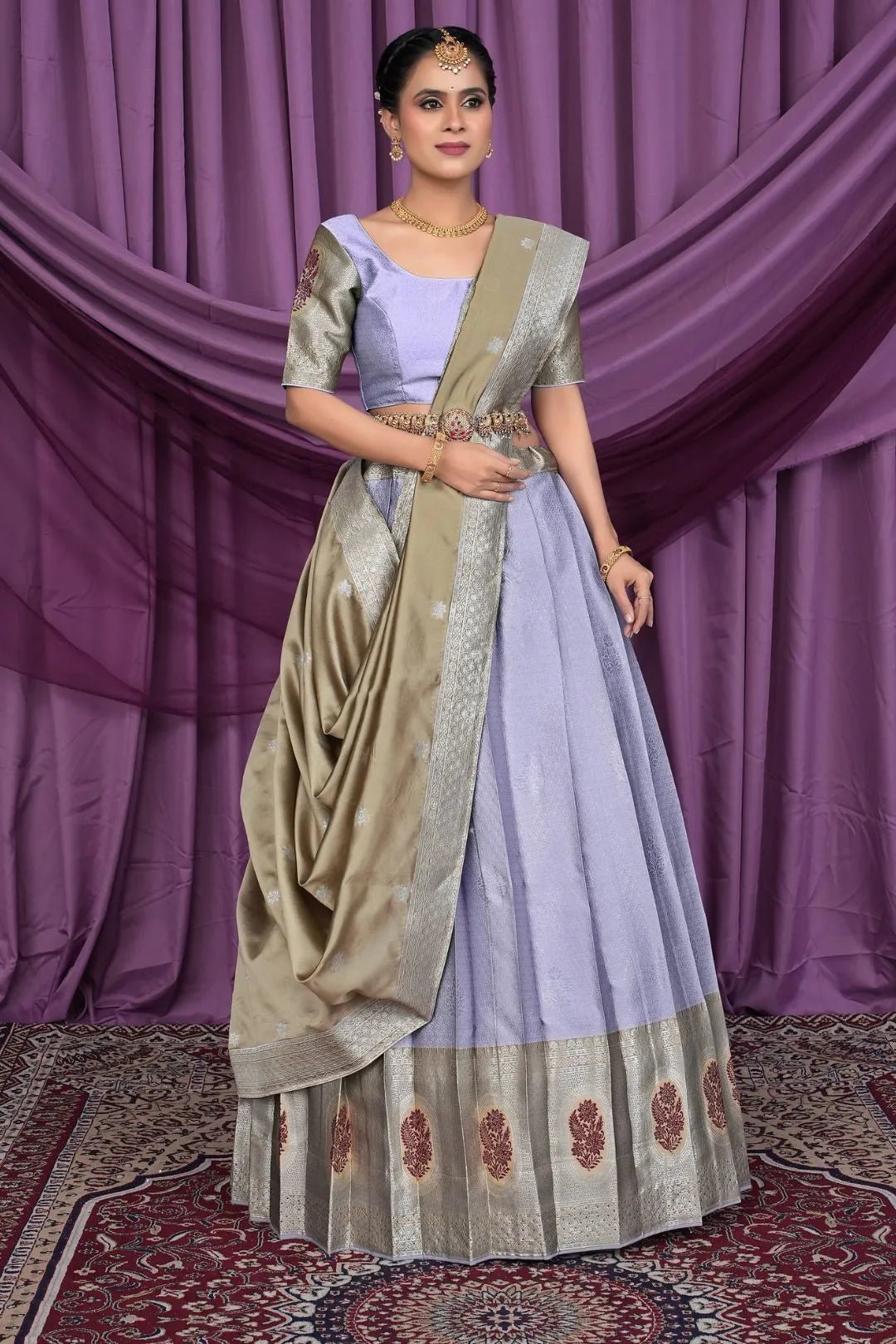 Lavender Banarasi Silk Zari Work Lehenga Choli For Women - Gajiwala