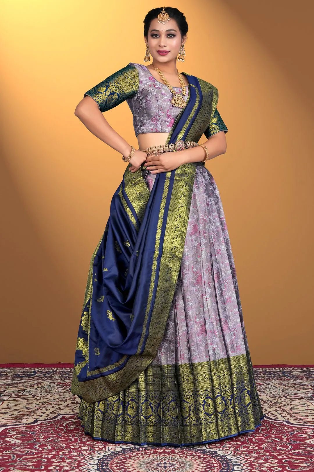 Lavender Banarasi Zari Silk Half Saree For Women - Gajiwala