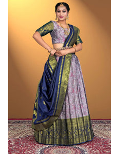 Lavender Banarasi Zari Silk Half Saree For Women - Gajiwala
