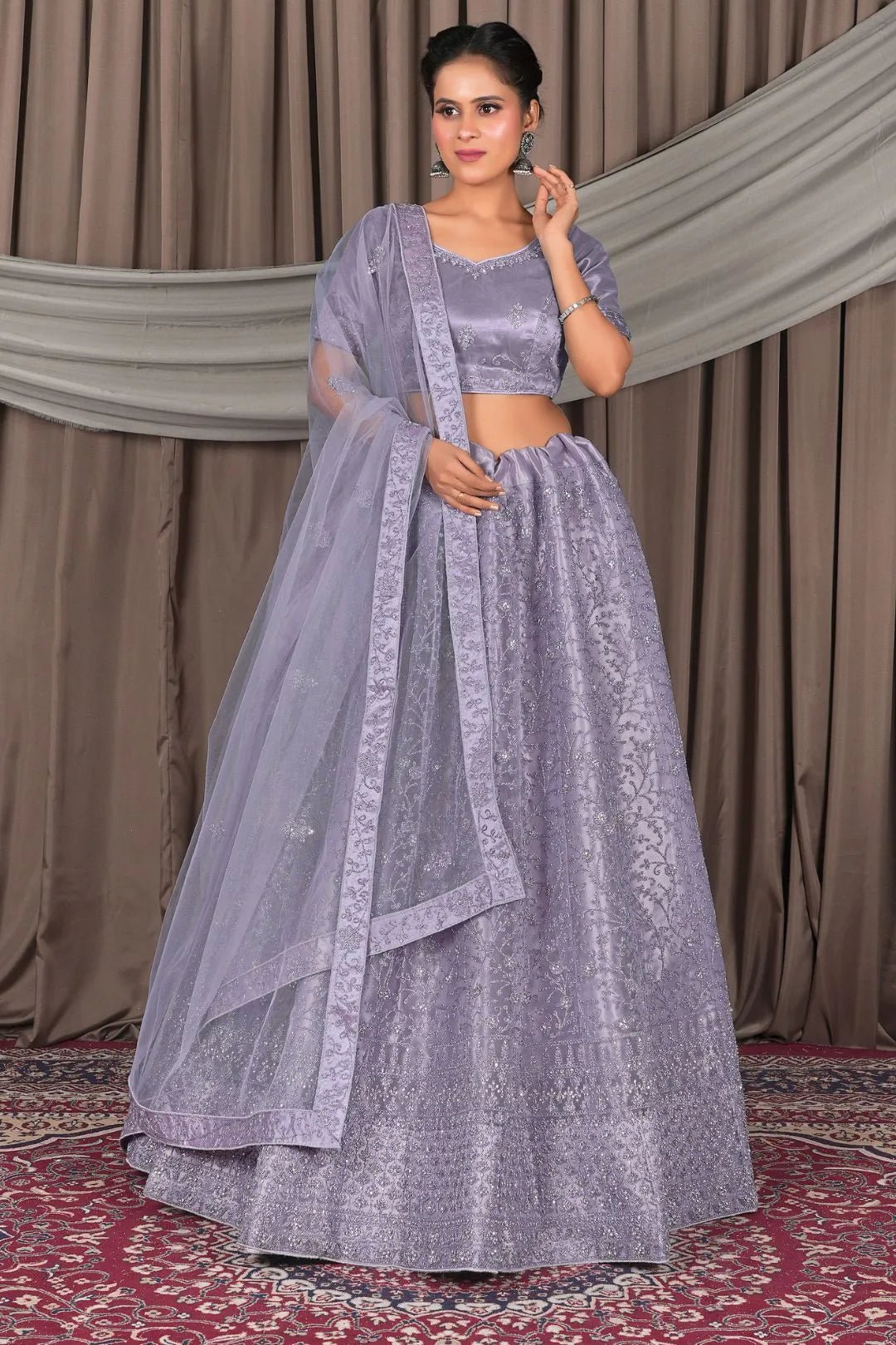 Lavender Designer Net Lehenga Choli For Weddings - Gajiwala