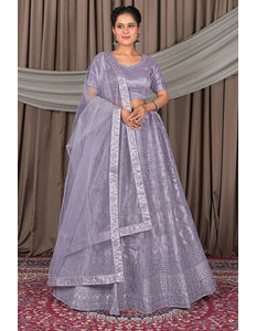 Lavender Designer Net Lehenga Choli For Women - Gajiwala