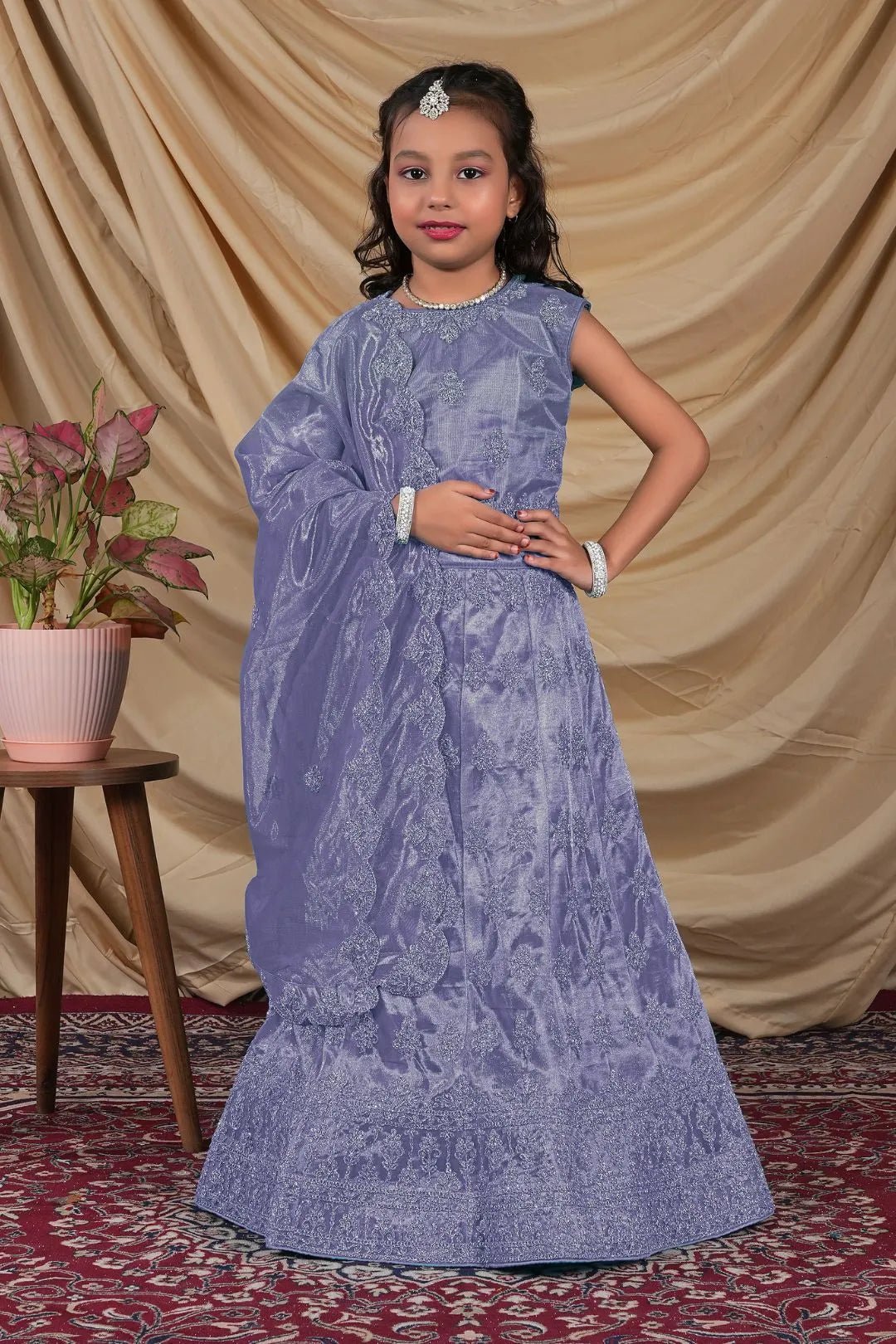 Lavender Kids Readymade Lehenga for Girls - Gajiwala