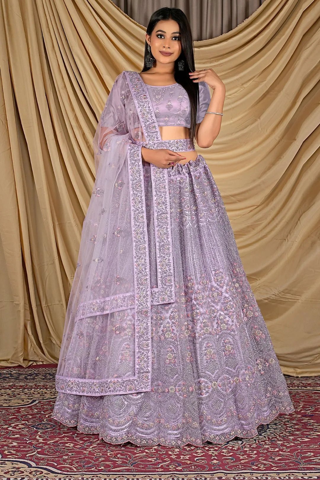 Lavender Party Wear Embroidered Net Lehenga Choli For Women - Gajiwala