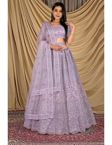 Lavender Party Wear Embroidered Net Lehenga Choli For Women - Gajiwala