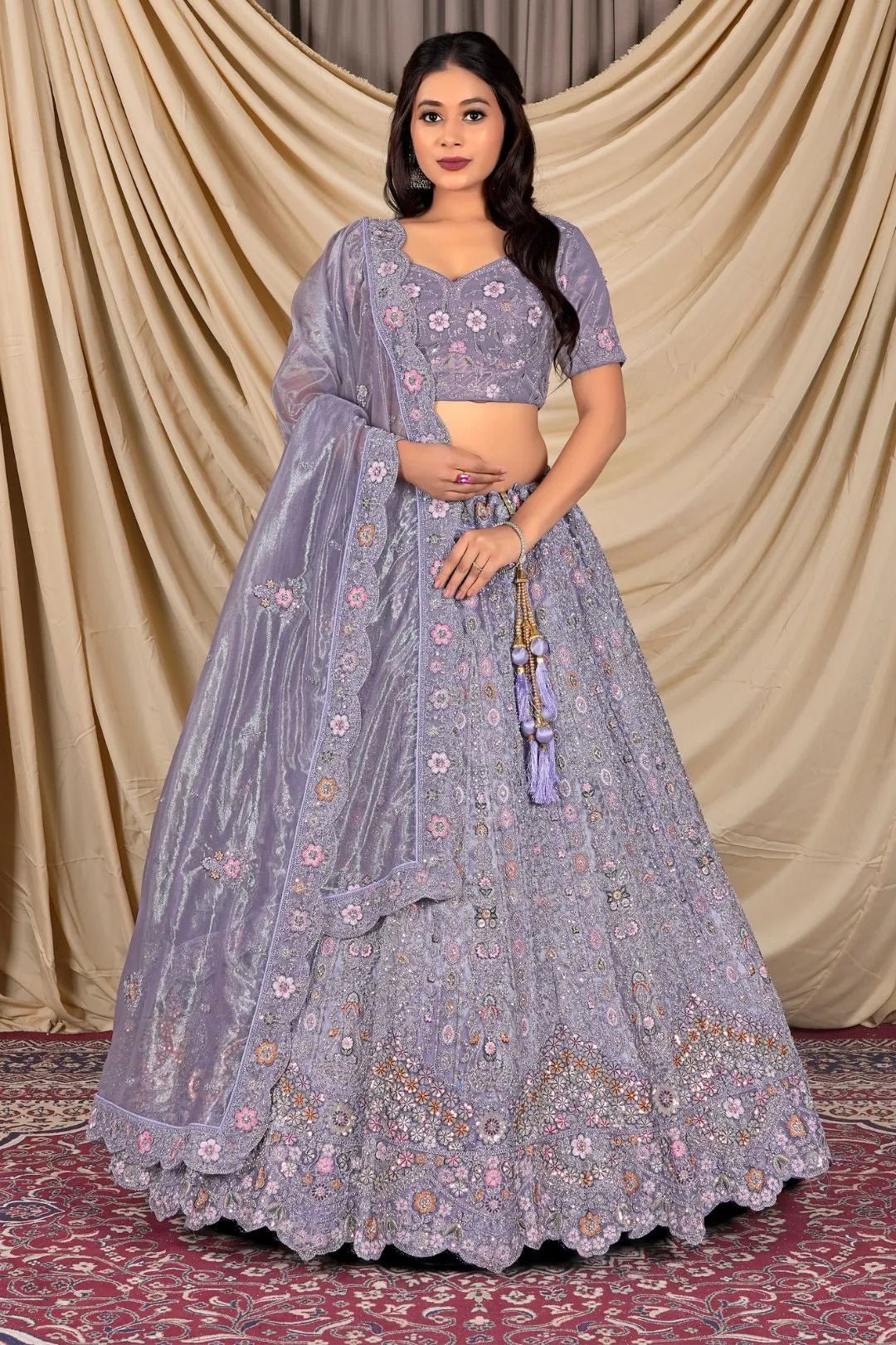 Lavender Party Wear Embroidered Twill Net Lehenga Choli For Women - Gajiwala