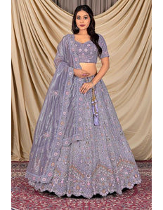 Lavender Party Wear Embroidered Twill Net Lehenga Choli For Women - Gajiwala