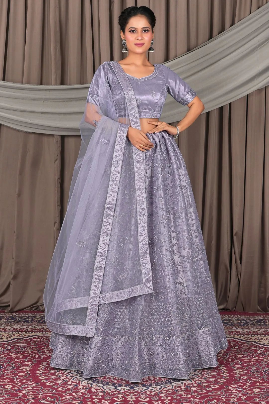 Lavender Party Wear Net Lehenga Choli For Women - Gajiwala