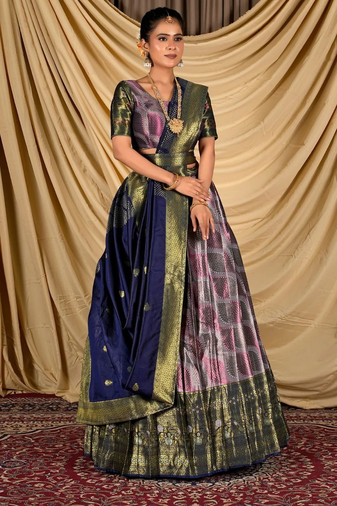 Lavender Silk Half Saree Lehenga With Zari work - Gajiwala