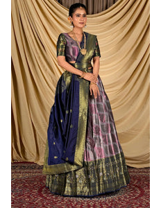 Lavender Silk Half Saree Lehenga With Zari work - Gajiwala