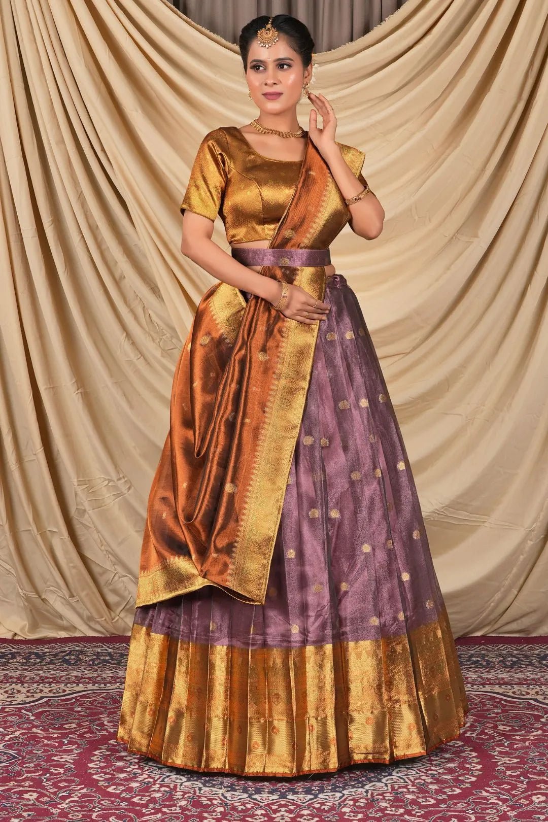 Lavender Tissue Silk Pattu Lehenga Choli For Women - Gajiwala