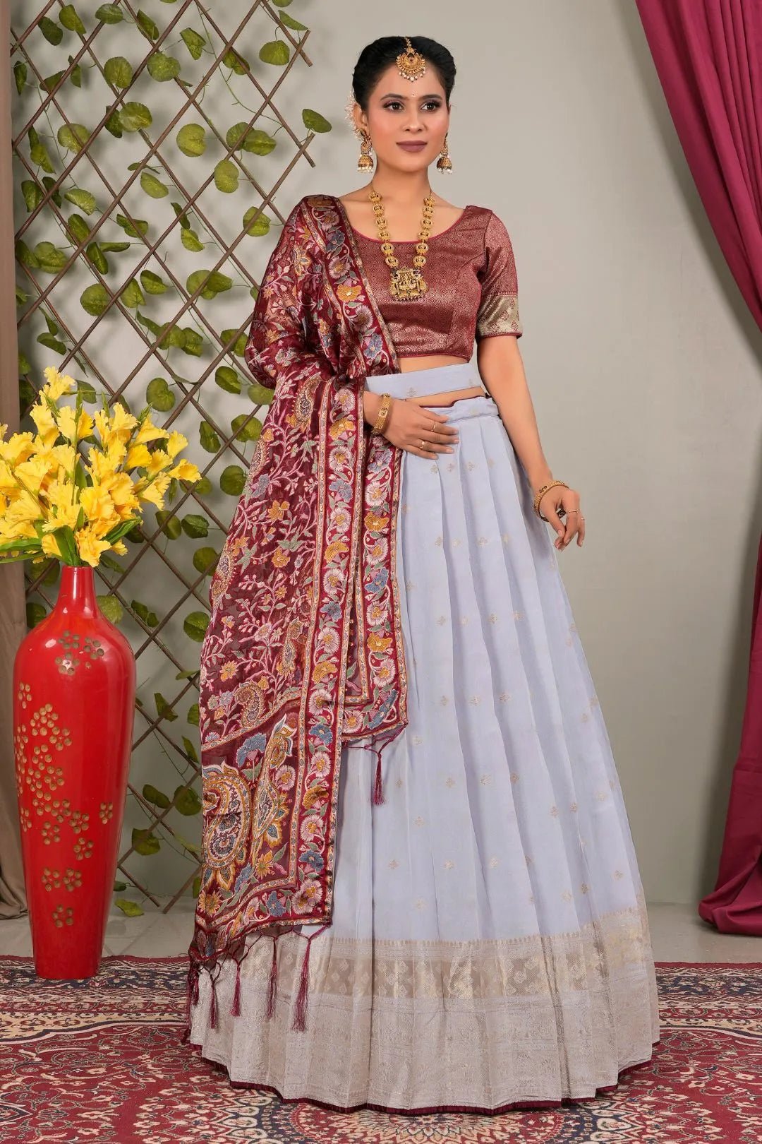 Lavender Viscose Semi - Stitched Lehenga For Women - Gajiwala