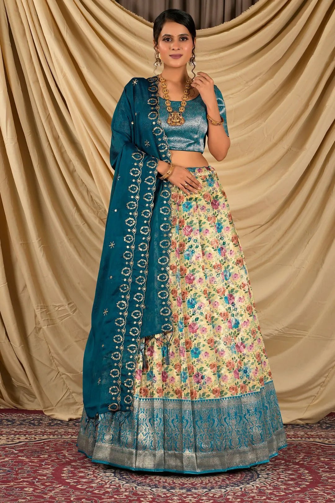 Lemon Digital Print Tissue Silk Lehenga Choli For Women - Gajiwala