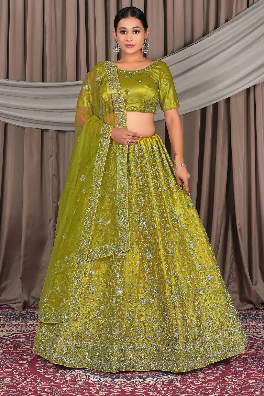 Lemon Embroidery Work Net Lehenga Choli - Gajiwala