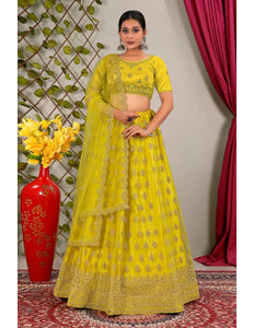 Lemon Party Wear Net Lehenga Choli For Weddings - Gajiwala