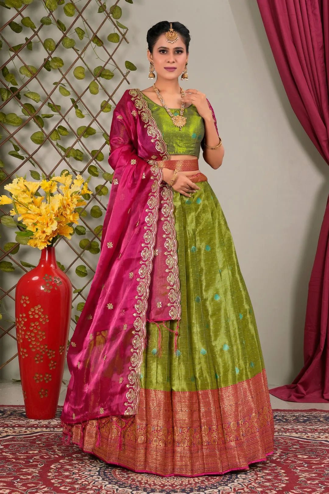 Liril Zari Silk Semi - Stitched Lehenga For Women - Gajiwala