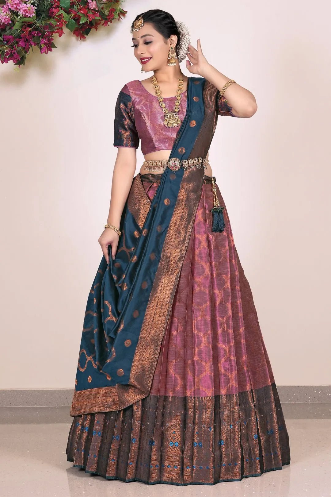 Magenta Banarasi Silk Half Saree Lehenga For Women - Gajiwala