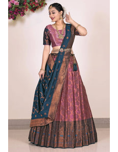Magenta Banarasi Silk Half Saree Lehenga For Women - Gajiwala
