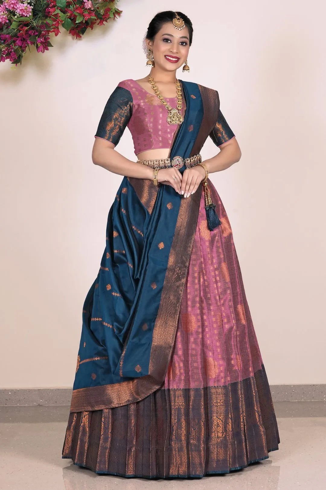 Magenta Banarasi Silk Half Saree Lehenga For Women - Gajiwala